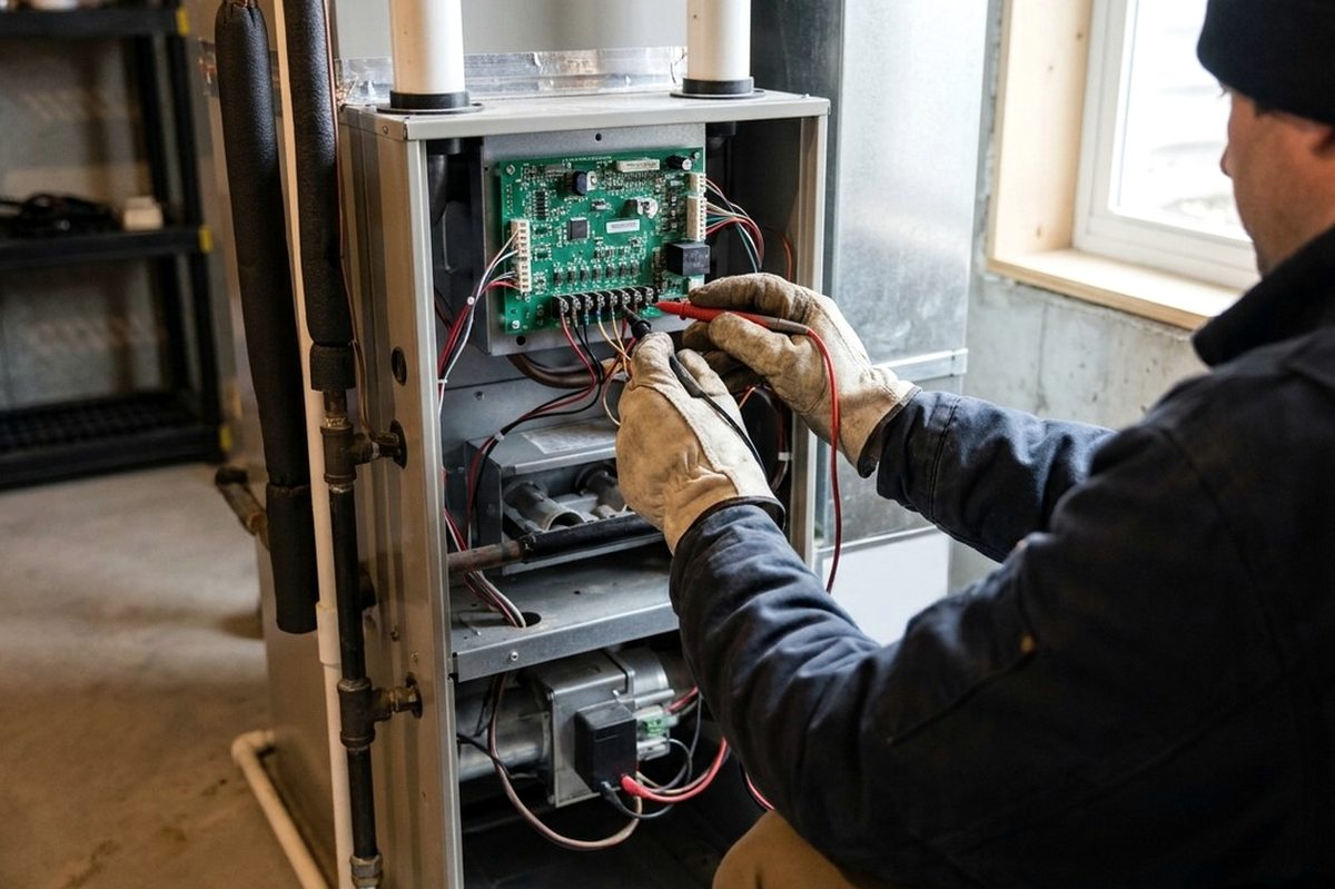 Furnace Repair technician at work