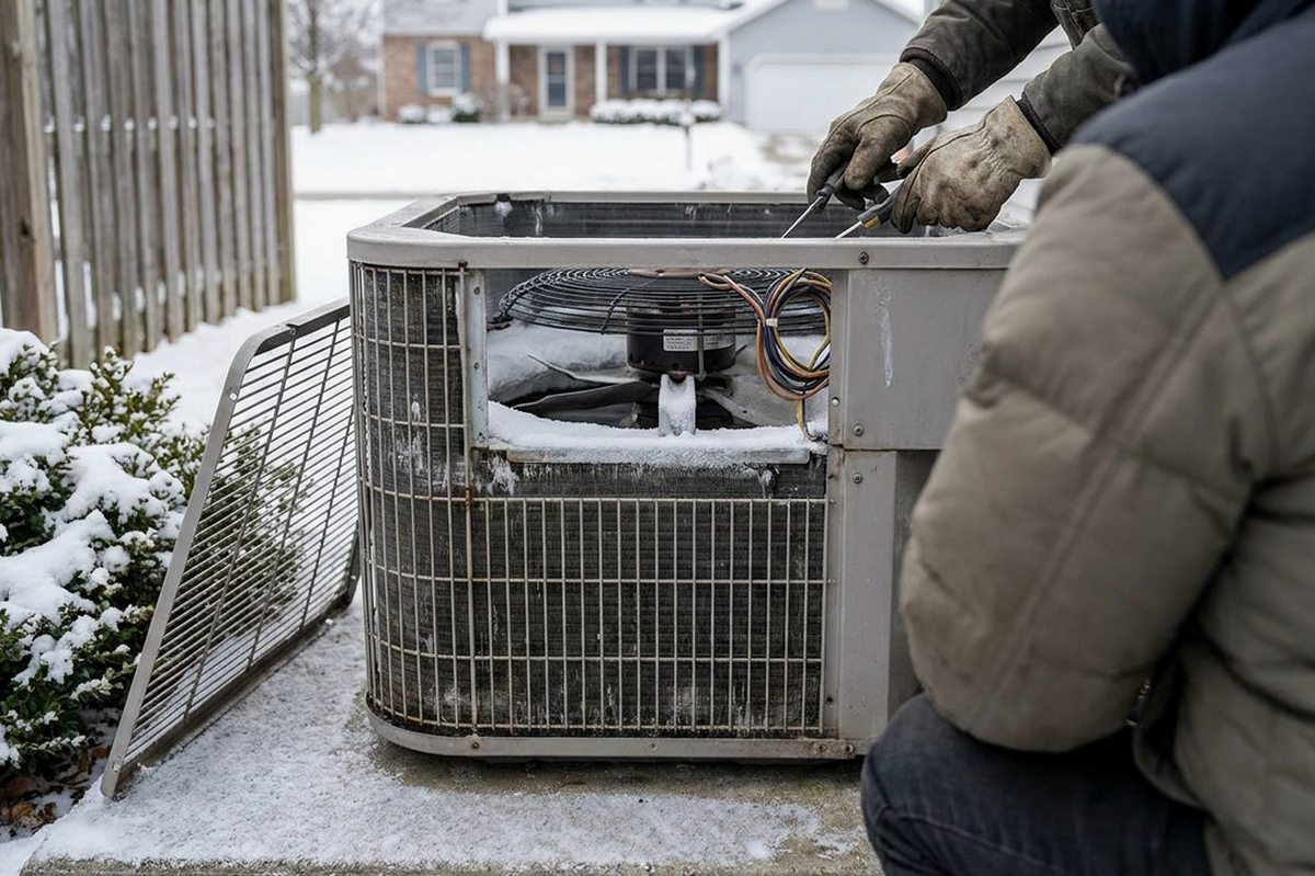 Heat Pump Repair technician at work